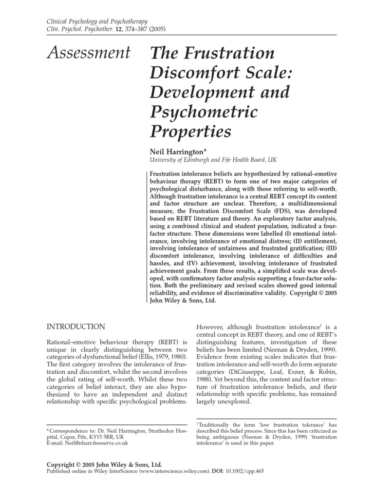 2005FrustrationDiscomfortScale (1) | PDF | Rational Emotive Behavior ...