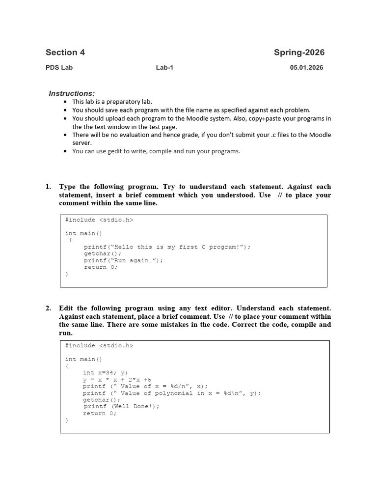 C Programming Lab Instructions 2026 | PDF | Software Development | Software