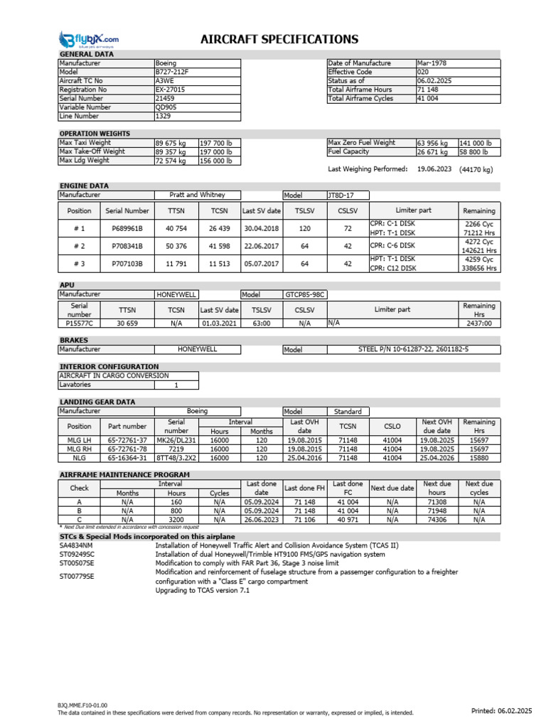 Aircraft Specification | PDF | Aviation | Aircraft