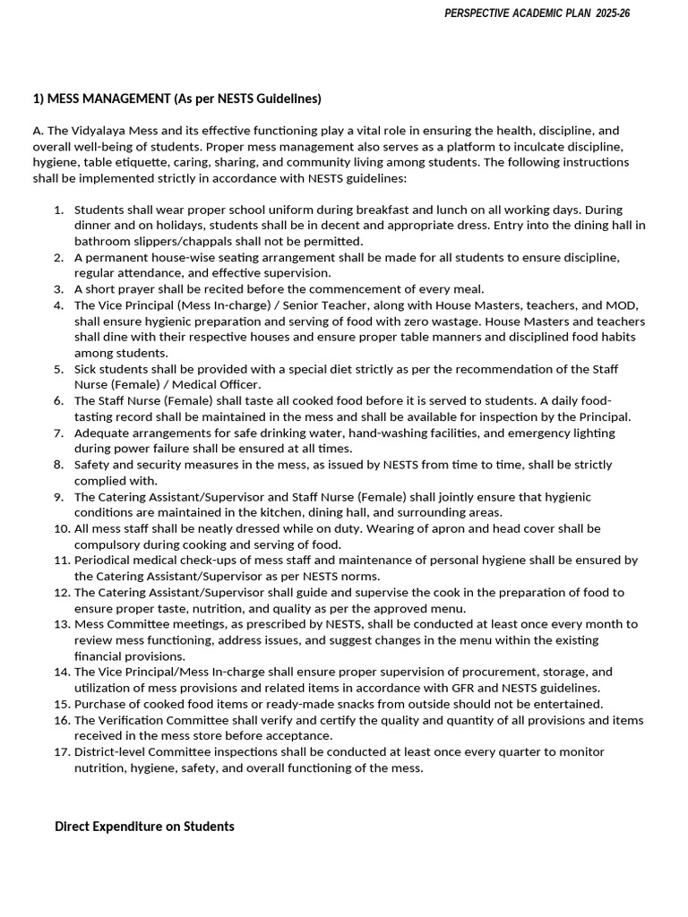 Mess Management and Millet Integration Plan | PDF | Teachers