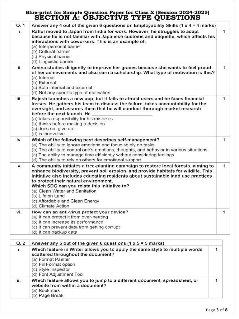 Class X Sample Question Paper 2024-2025 | PDF | Databases | Computing