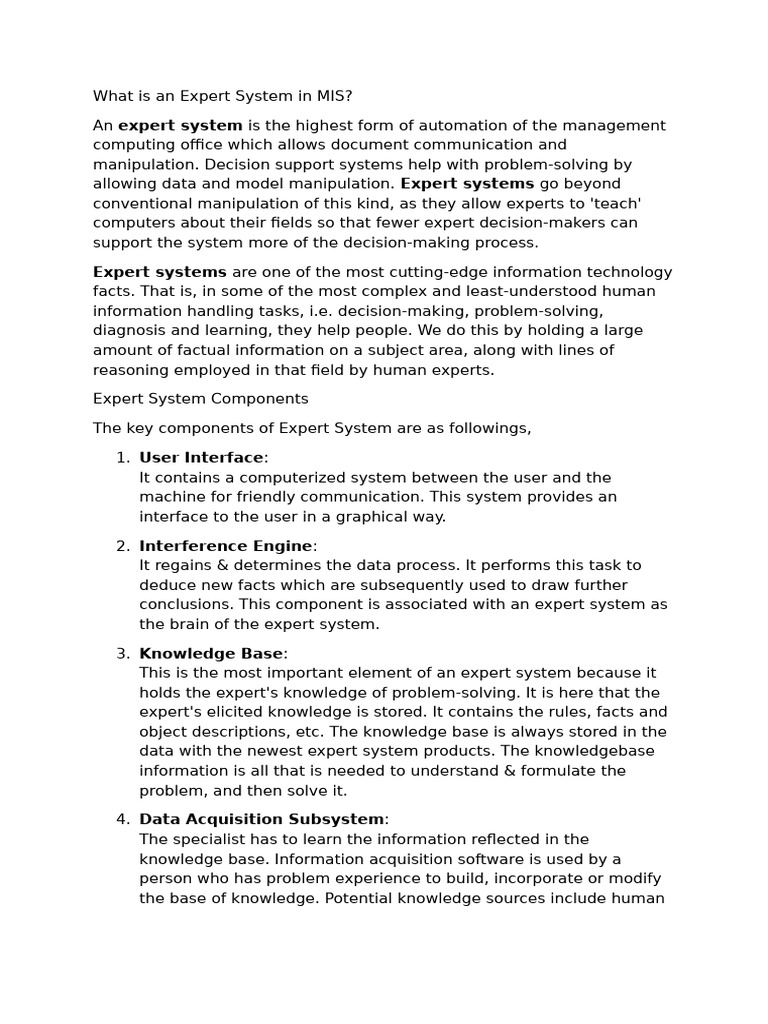 Understanding Expert Systems in MIS | PDF | Expert | System
