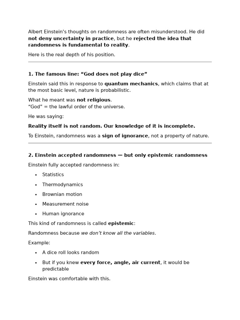 Einstein on Randomness and Human Behavior | PDF | Randomness | Determinism