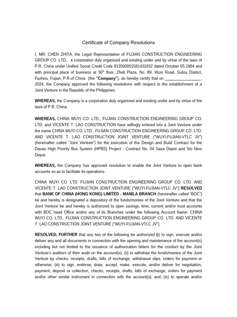 Company Resolutions for Joint Venture | PDF | Negotiable Instrument ...