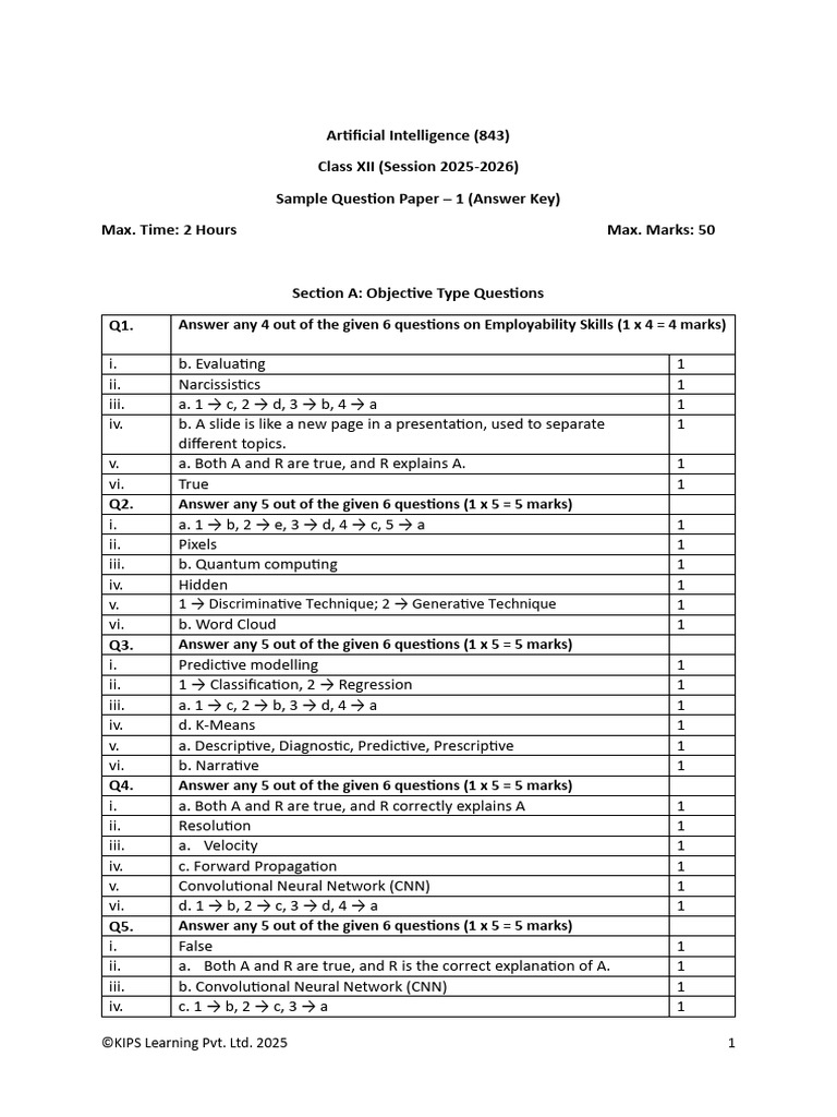 AI Class XII Sample Question Paper 2025 | PDF | Mean Squared Error ...