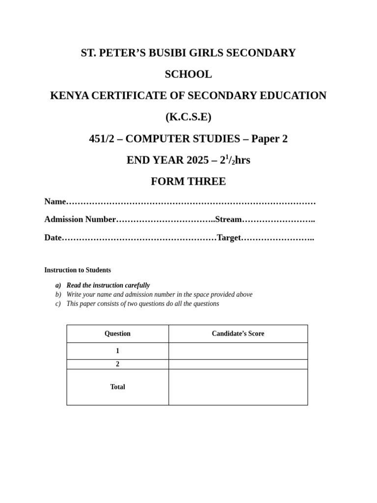 Form 3 Pp2 Computer | PDF | Spreadsheet | Computing