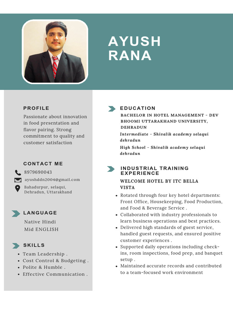 Hotel Management Profile: Ayush Rana | PDF