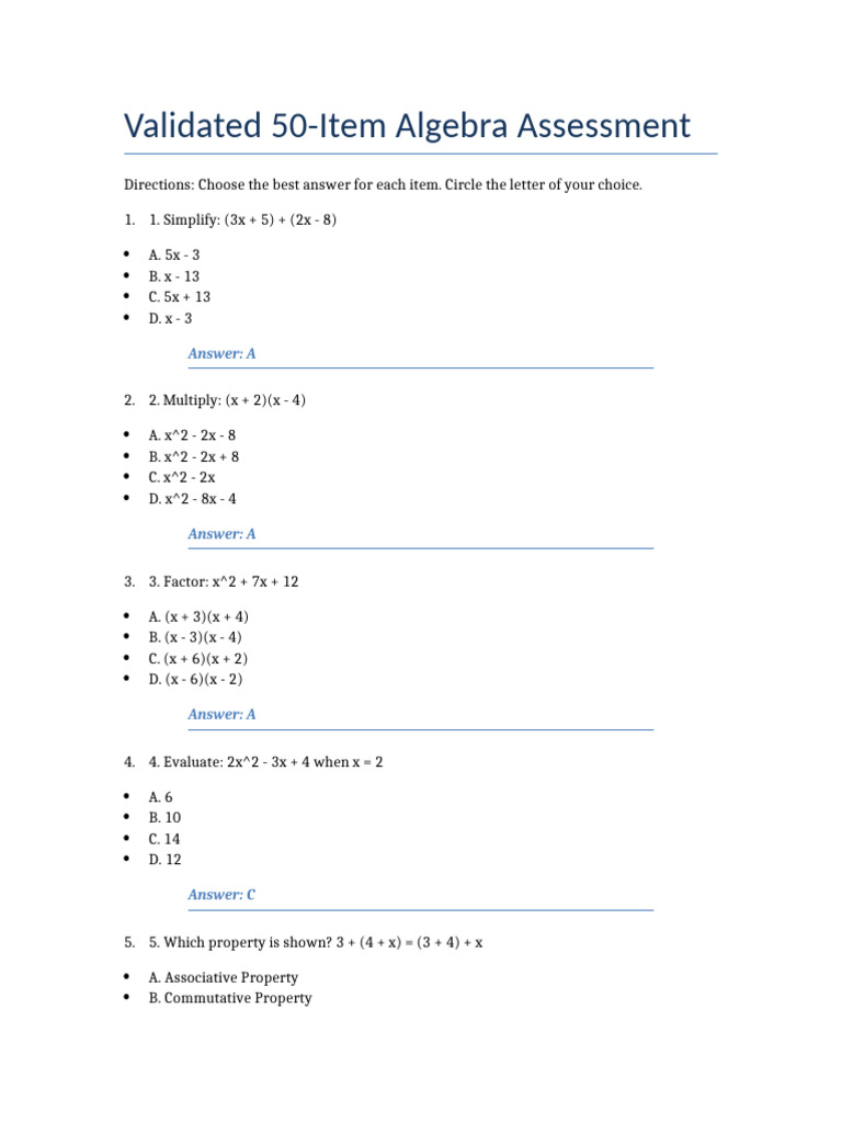 Validated Algebra Test Part1 | PDF
