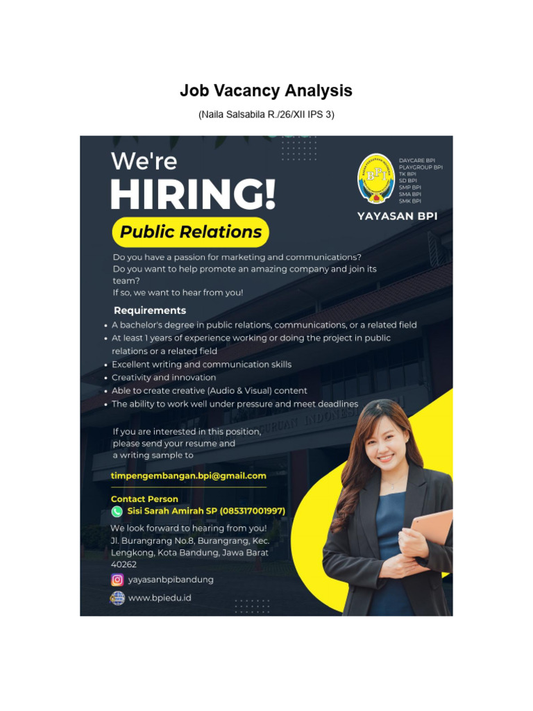 Public Relations Job Vacancy at Yayasan BPI | PDF