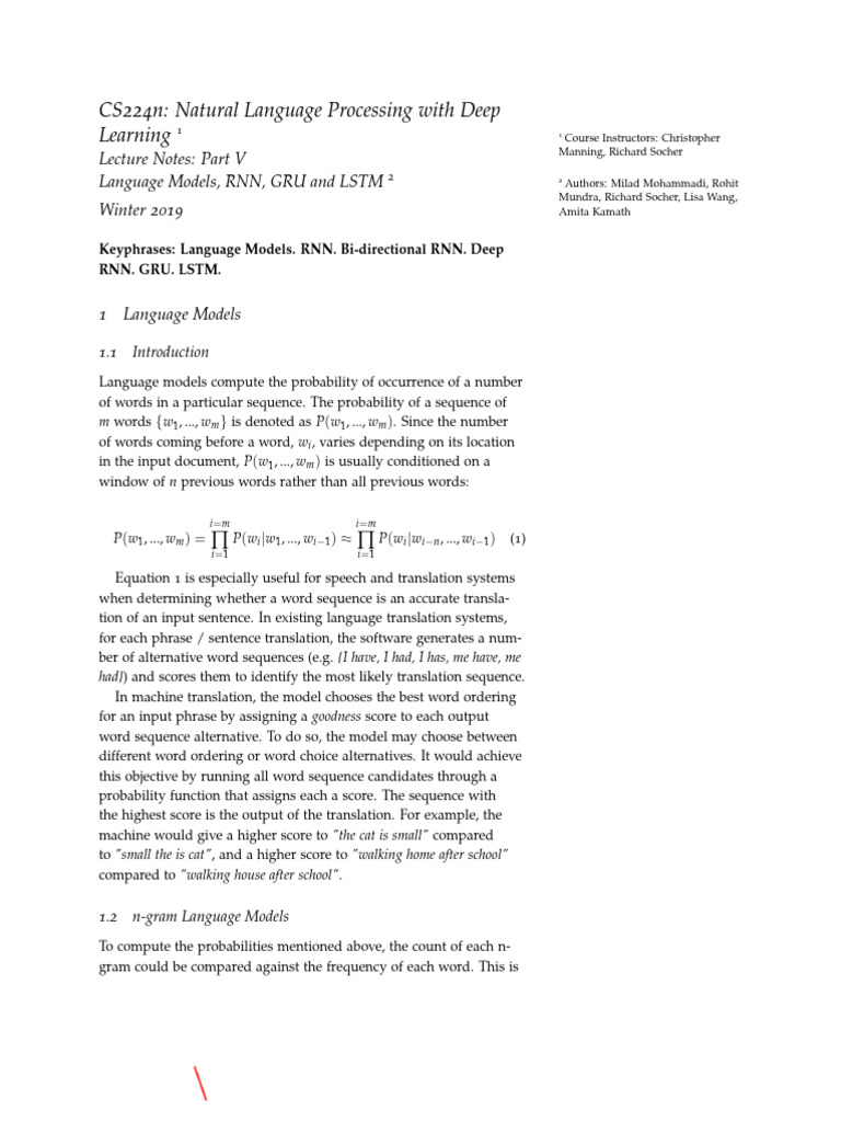 cs224n-2019-notes05-LM_RNN | PDF | Applied Mathematics | Machine Learning
