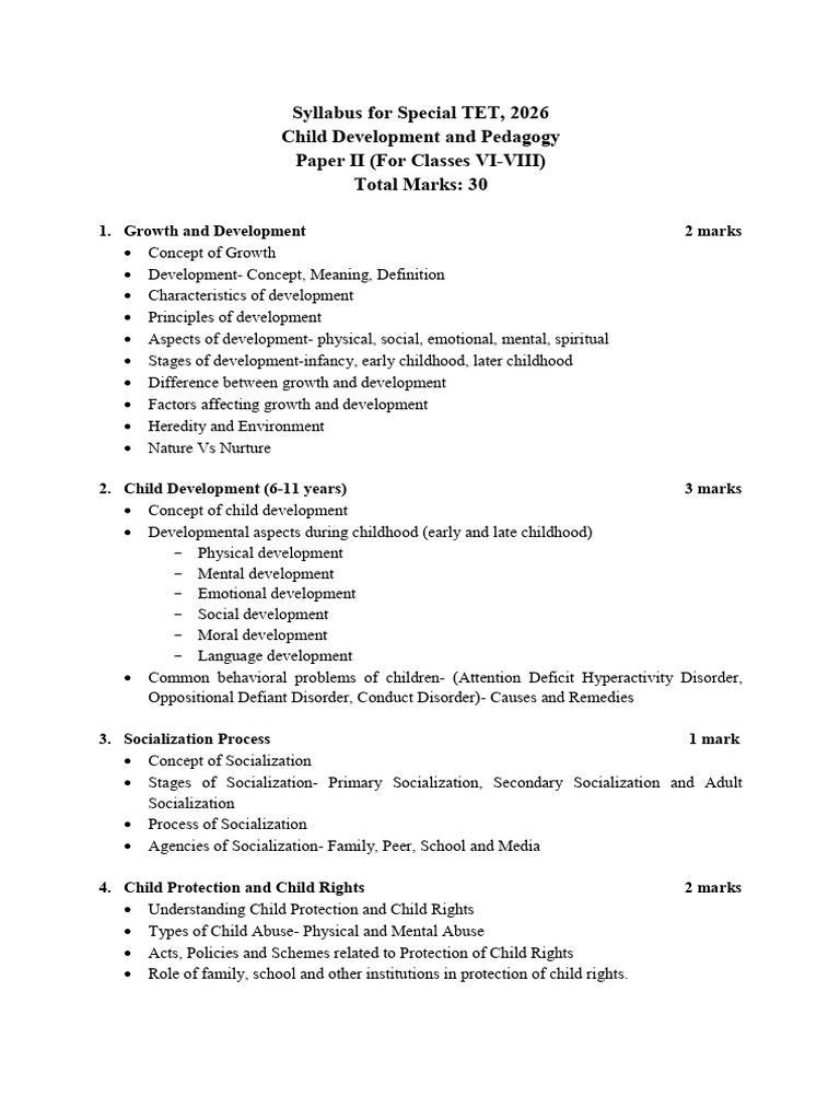 Special TET 2026 Syllabus Overview | PDF | Child Development | Learning