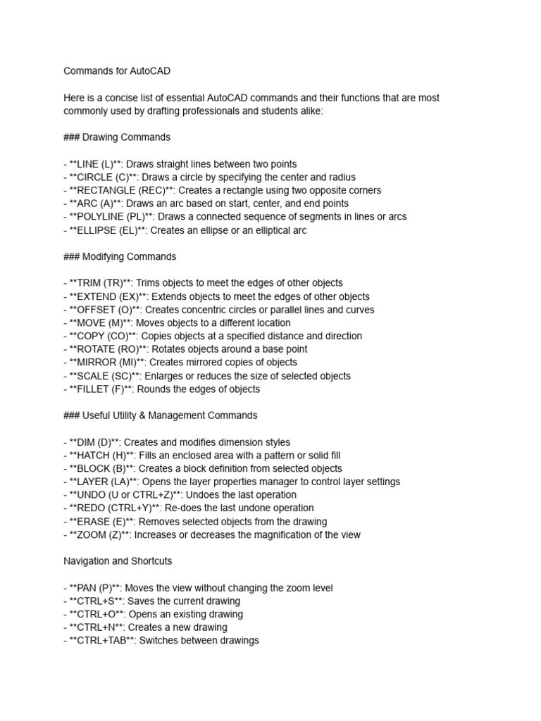 Essential AutoCAD Commands Guide | PDF