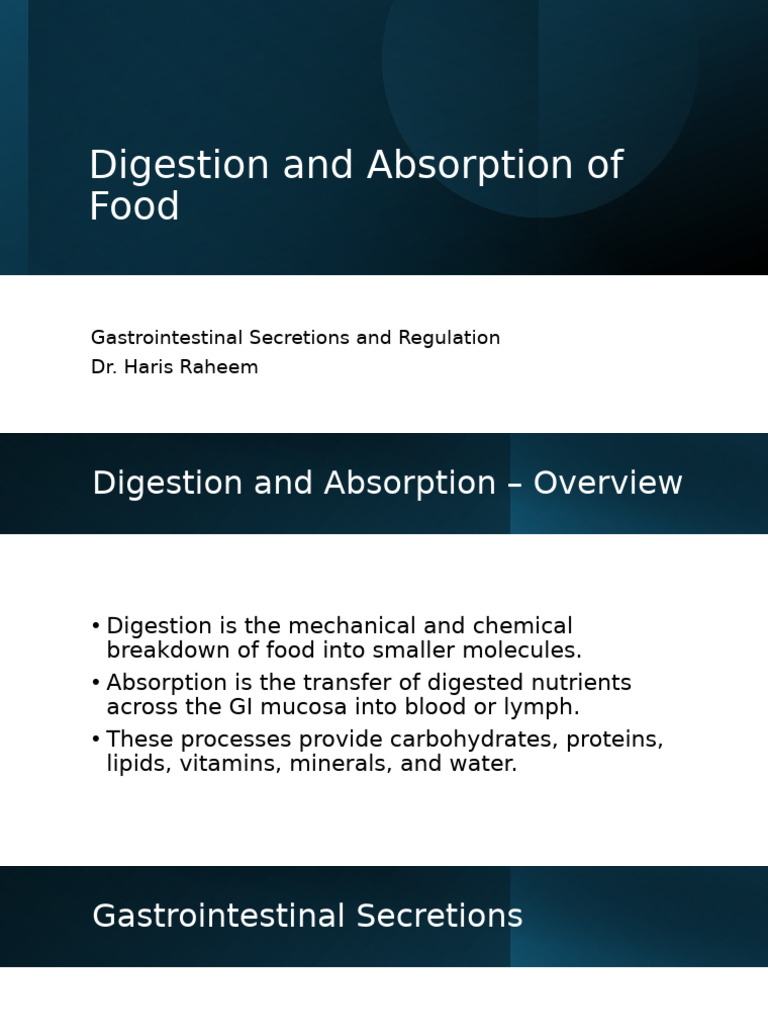 Digestion and Absorption Overview | PDF | Digestion | Stomach