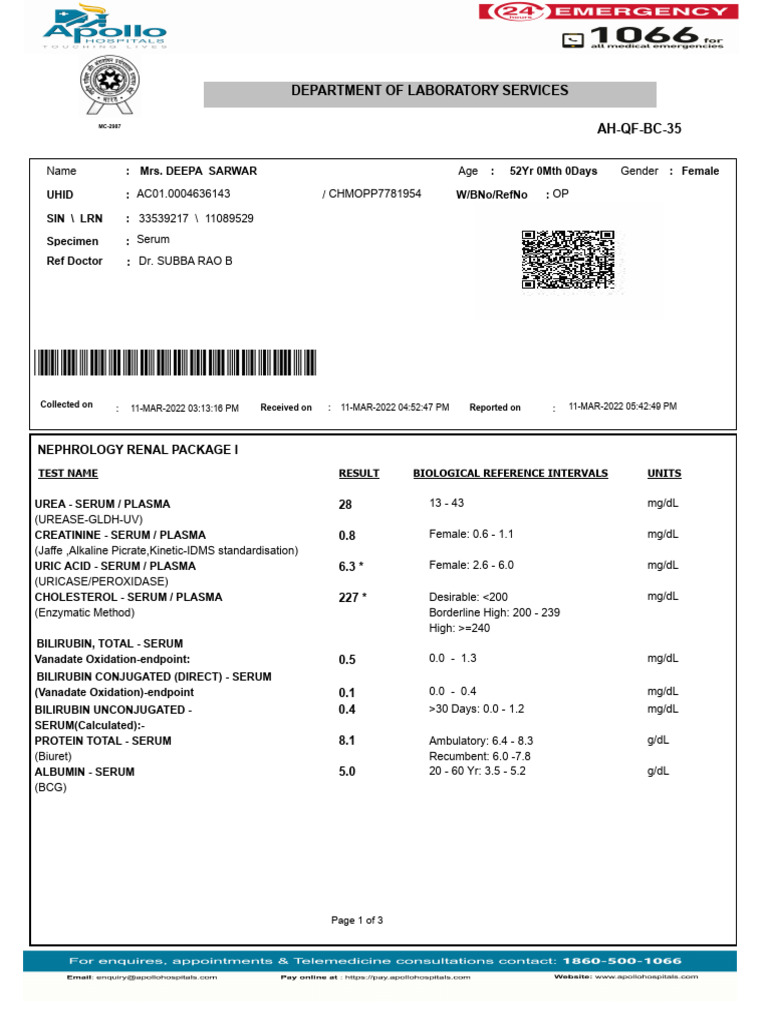 LabTest_11Mar2022 | PDF | Blood Plasma | Medical Specialties