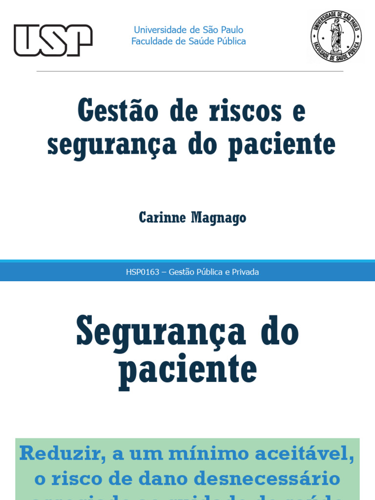 Gestão de Riscos na Segurança do Paciente | PDF | Segurança do paciente ...
