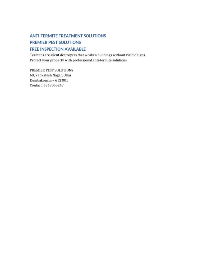 Anti Termite Pamphlet Premier Pest Solutions | PDF