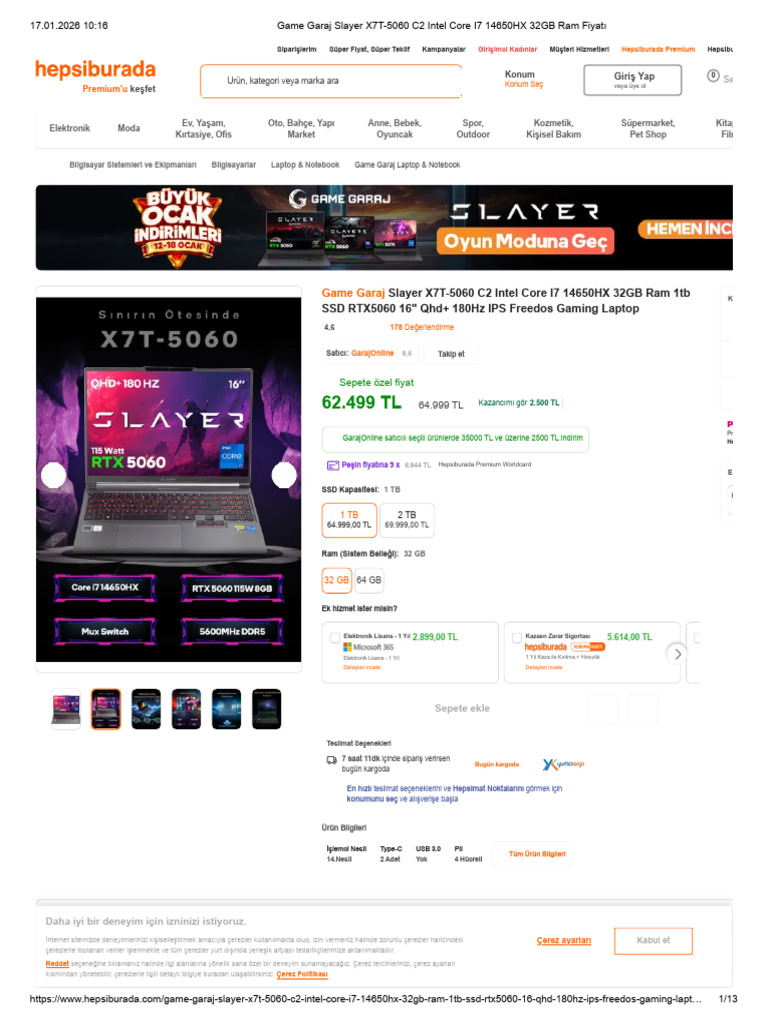Game Garaj Slayer X7T-5060 C2 Intel Core I7 14650HX 32GB Ram Fiyatı | PDF