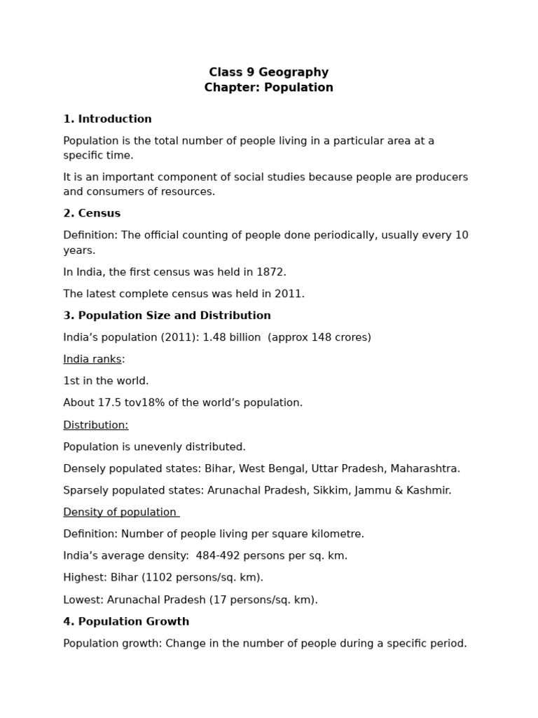Class 9 Geography: Population Insights | PDF | Birth Rate | Economies