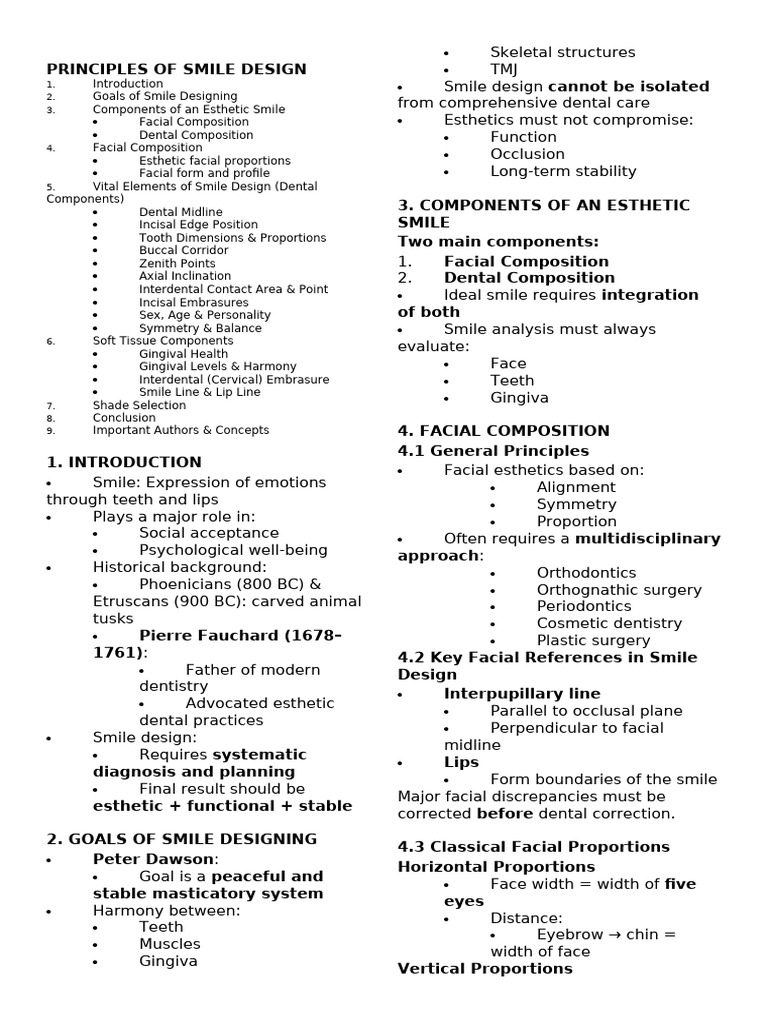 Principles of Smile Design Notes | PDF | Dentistry Branches