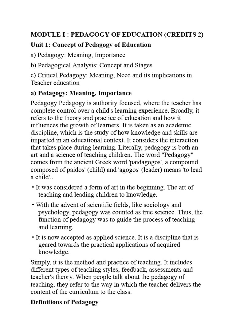 Understanding Pedagogy in Education | PDF | Pedagogy | Learning