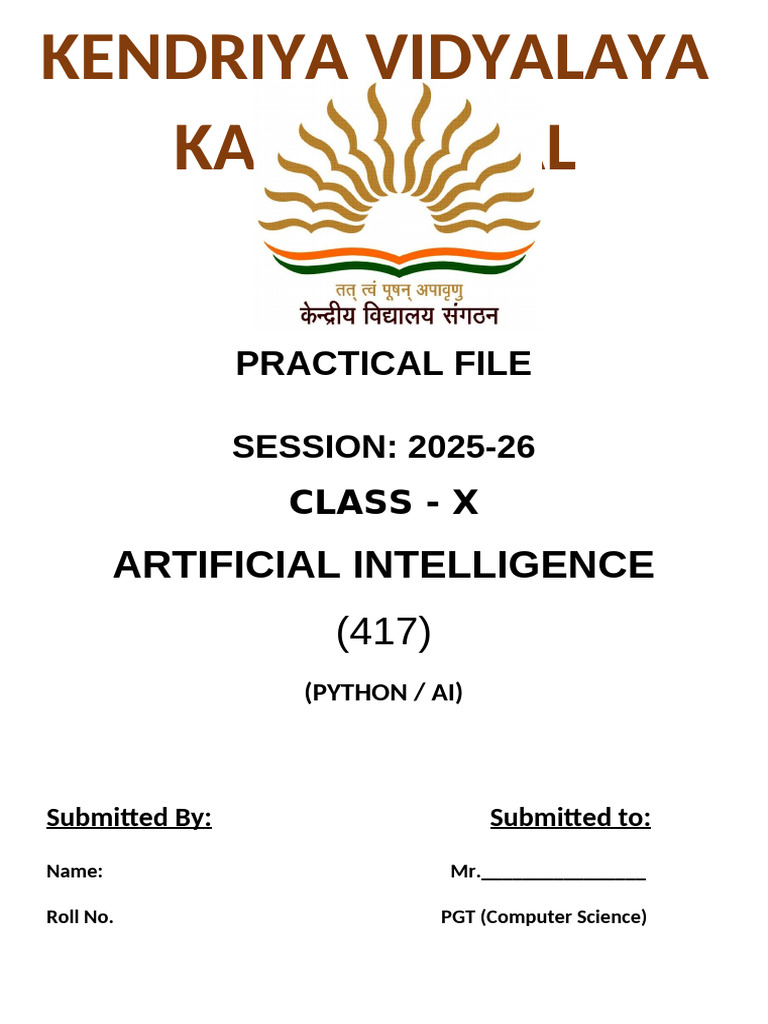 Practical File _X_ AI 2025-26 (2) | PDF | Artificial Intelligence ...
