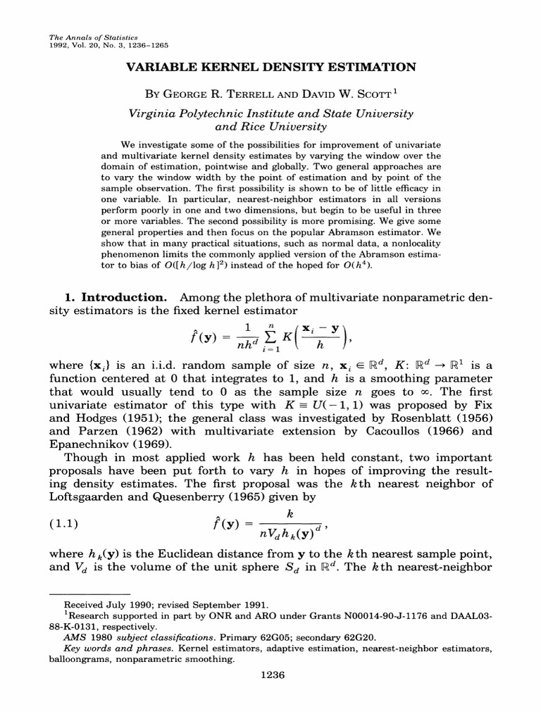 Variable Kernel Density Estimation Techniques | PDF | Estimator ...