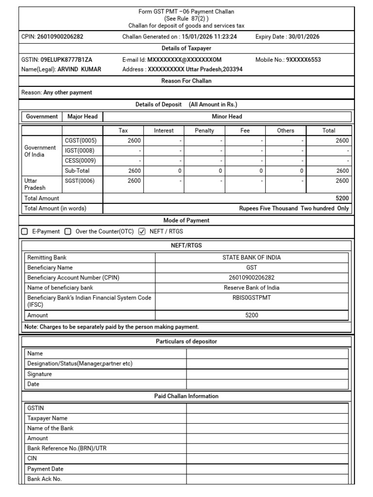 GST PMT-06 Payment Challan Form | PDF | Cheque | Personal Finance