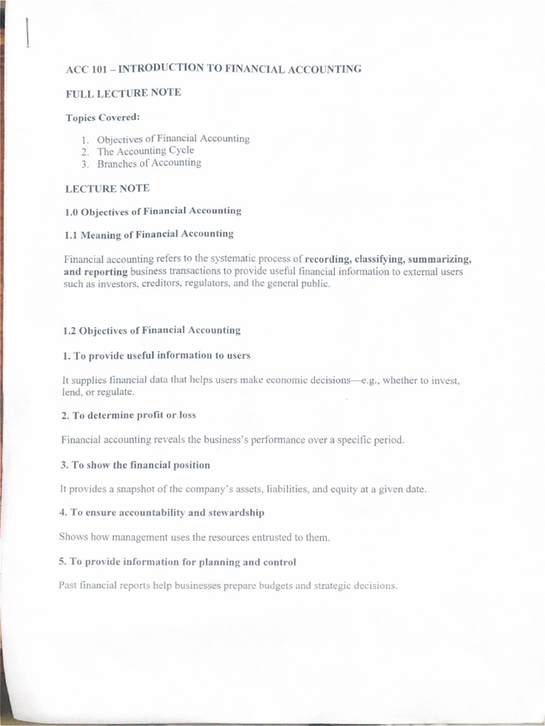 ACC 101 - Introduction To Financial Accounting. | PDF