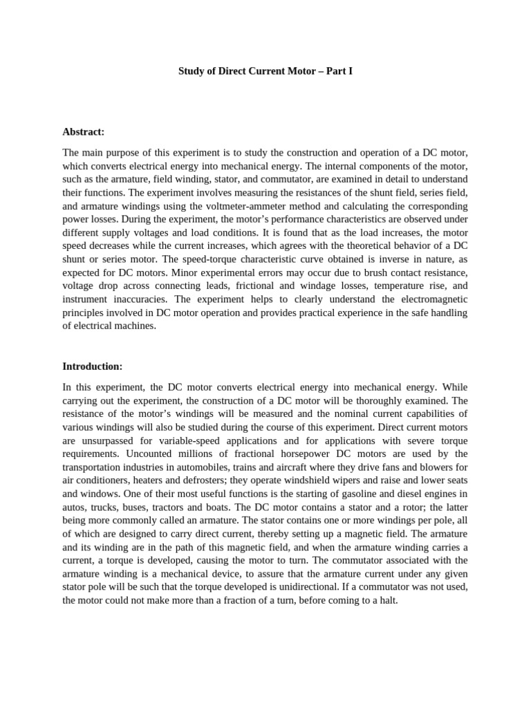 DC Motor Study: Construction & Operation | PDF | Electric Motor ...