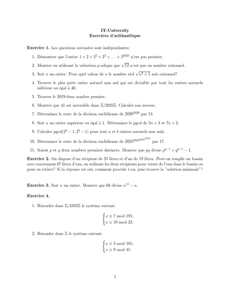 Exercices d'arithmétique et de modularité | PDF | Nombre premier ...