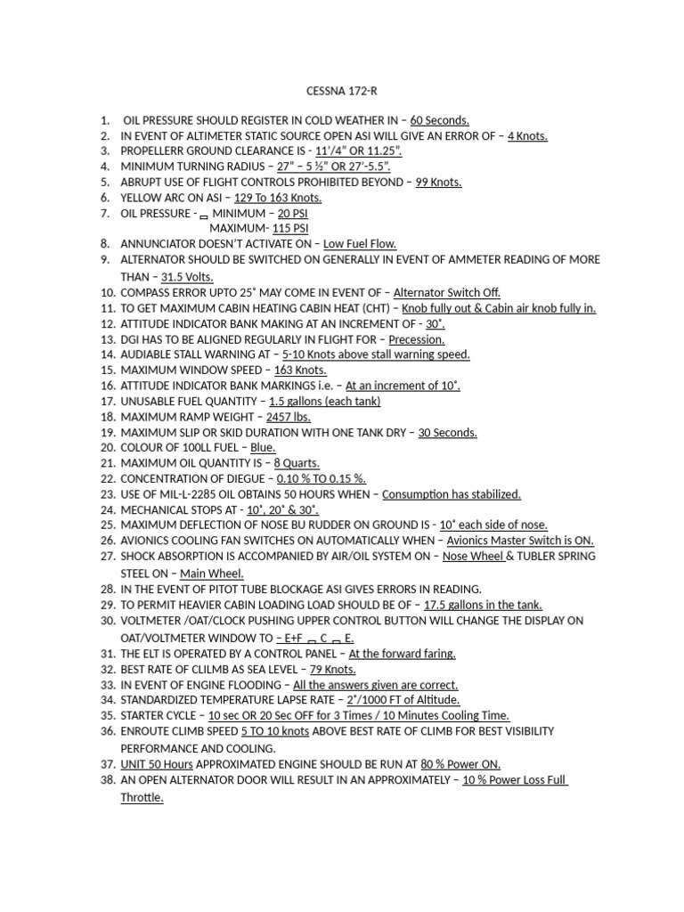 Cessna 172-R Operational Guidelines | PDF