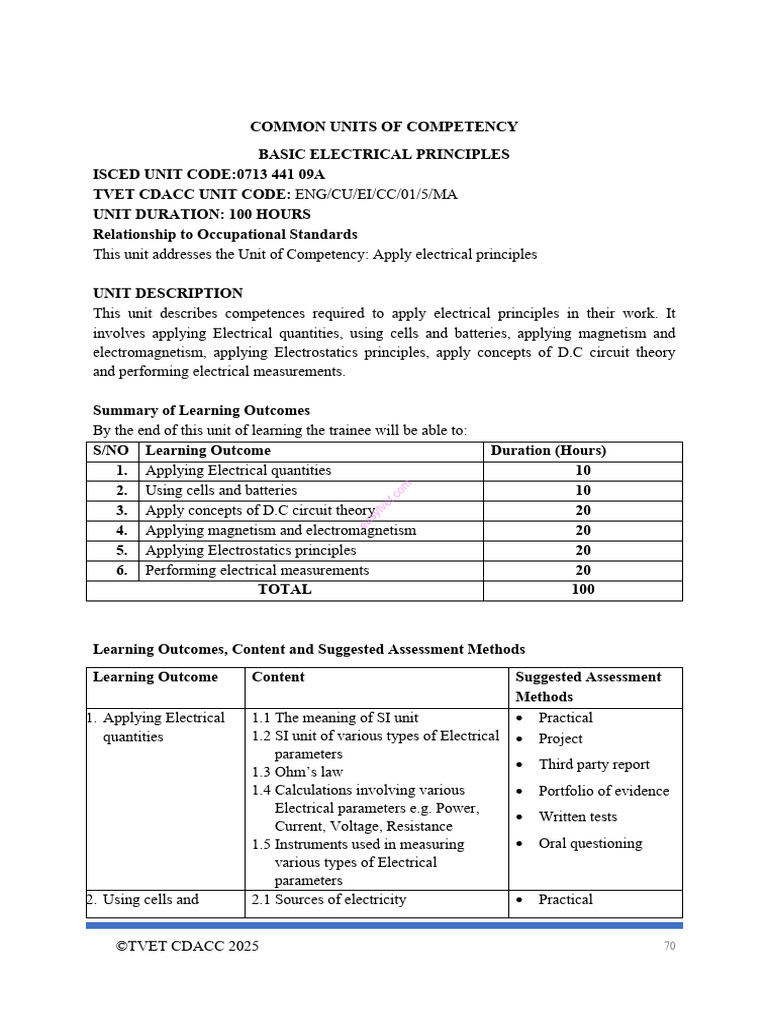 Basic Electrical Principles Curriculum Guide | PDF | Series And ...