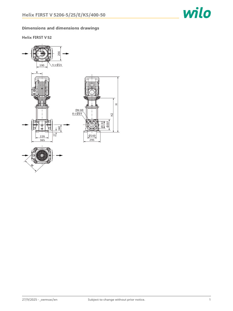 Wilo Datasheet Oemvac en 4200617 Helix First v 5206-5-25 e Ks 400 50 | PDF