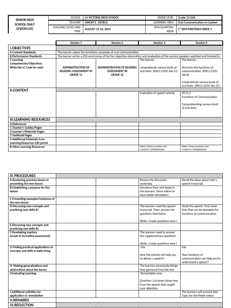 Oral Communication DLL First Sem Week 3 | PDF | Learning | Human ...