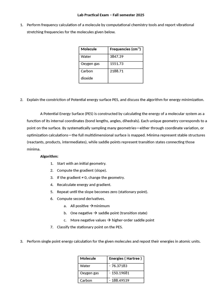 Lab Practical: Molecular Frequency & PES Analysis | PDF | Molecules ...