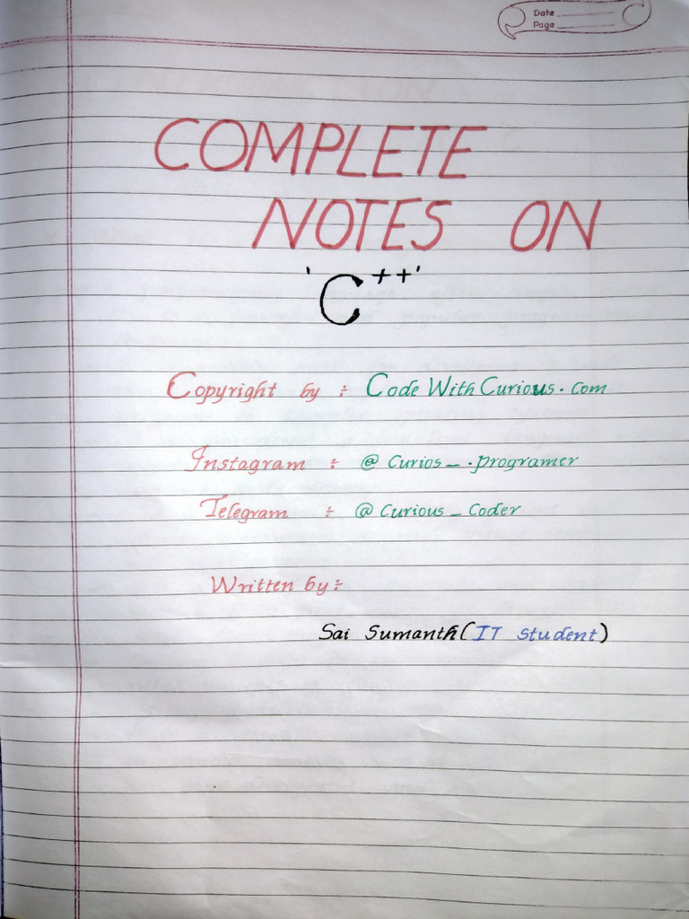 C++ Handwritten Notes | PDF