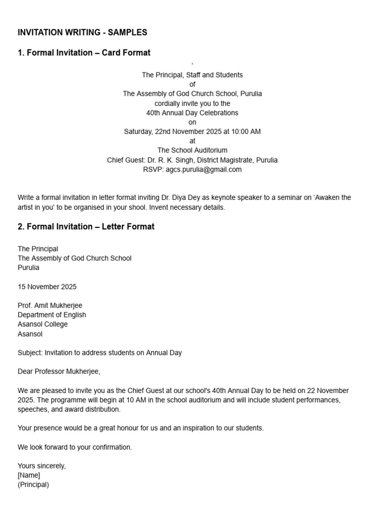 Invitation Writing Samples and Replies | PDF