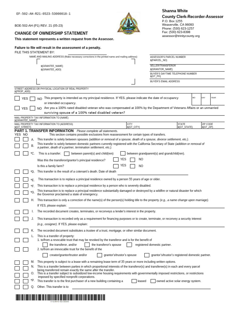 Change of Ownership Statement Form | PDF | Property Tax | Mortgages