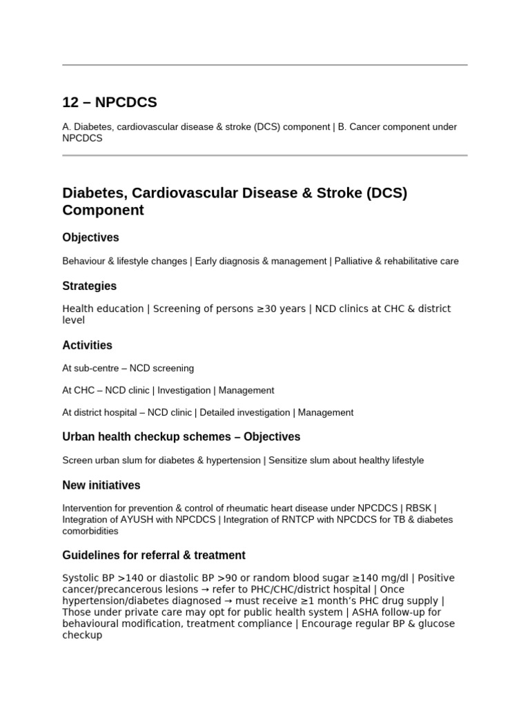 NPCDCS: Diabetes, Cancer & Mental Health Strategies | PDF | Total ...