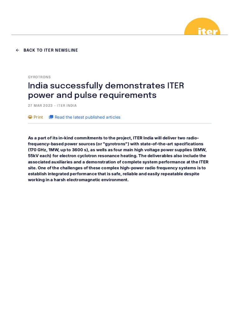 India successfully demonstrates ITER power and pulse requirements | PDF ...