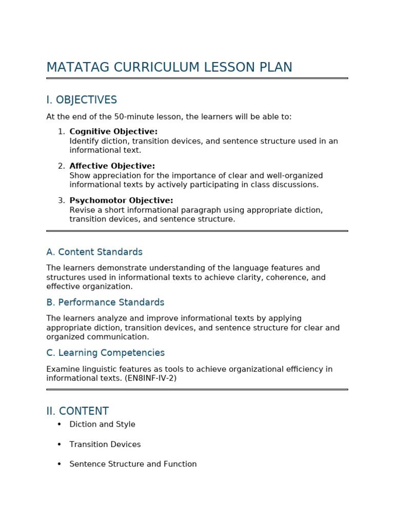 Matatag Curriculum: Informational Texts Lesson Plan | PDF | Teachers ...