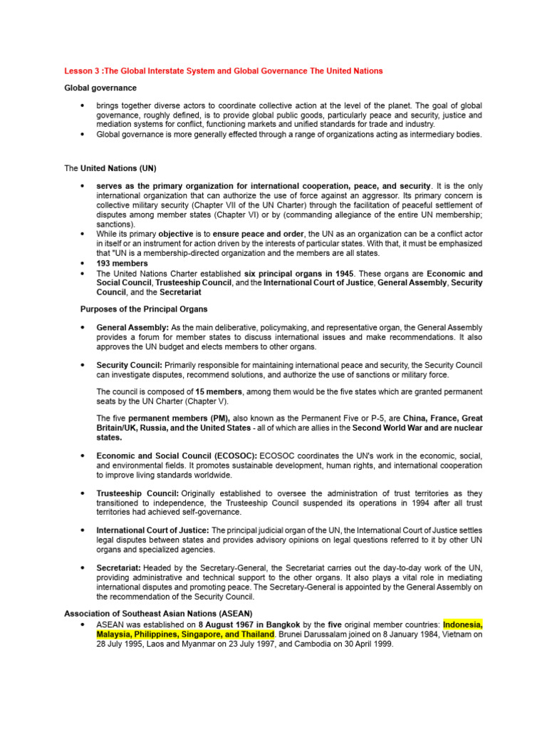 Global Governance and UN Overview | PDF | Third World | United Nations