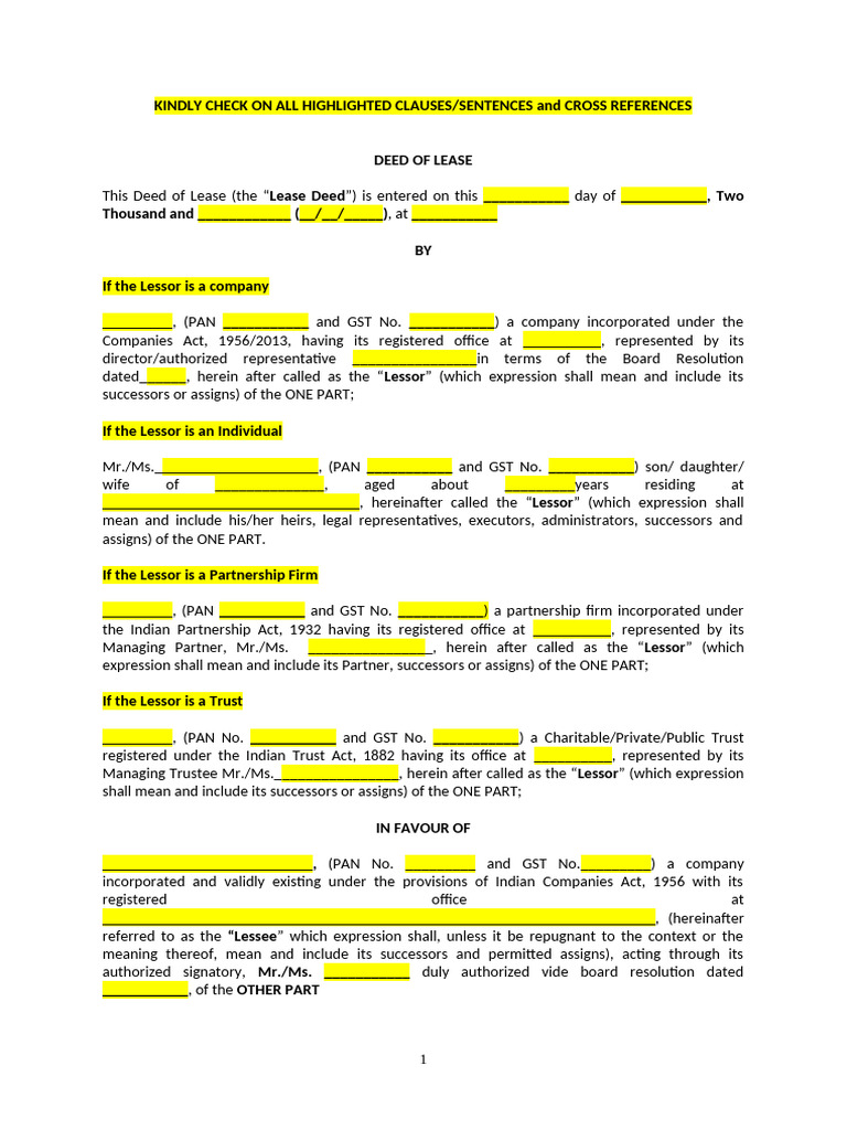 Lease Deed Template for Commercial Property | PDF | Lease | Indemnity