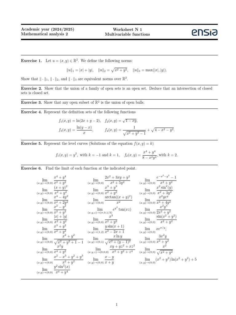Multivariable Functions Worksheet 2024-2025 | PDF | Function ...