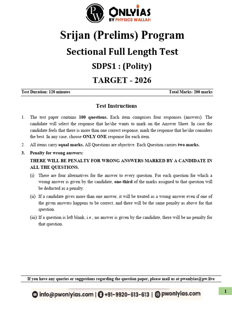 Sectional Full Length Test 01 Questions | PDF