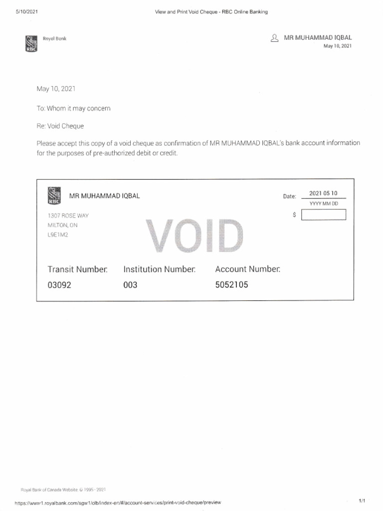 RBC Online Banking Void Cheque Guide | PDF