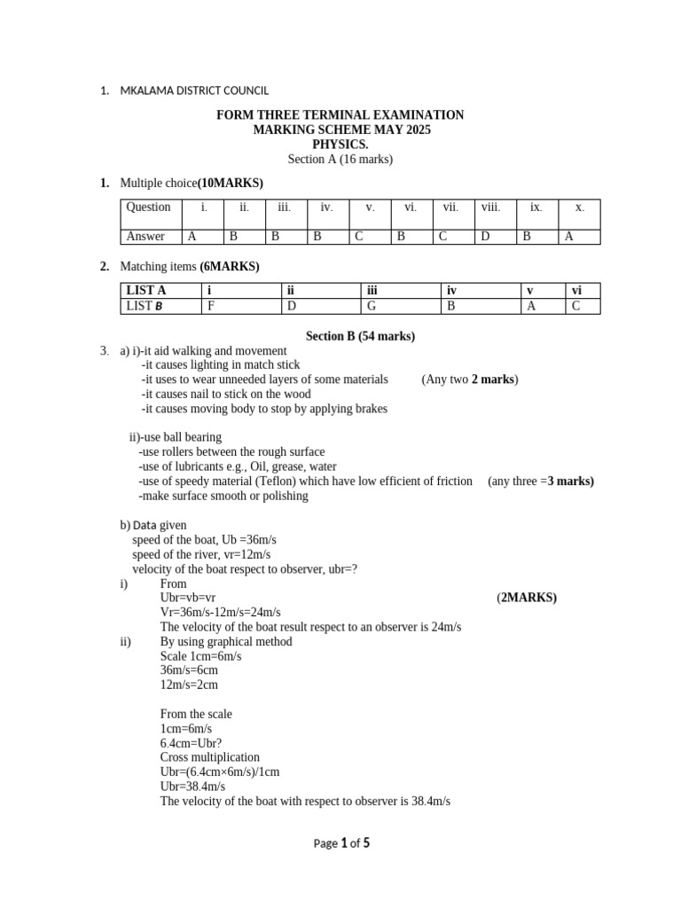 MKALAMA District Form 3 Physics Exam 2025 | PDF | Buoyancy | Density