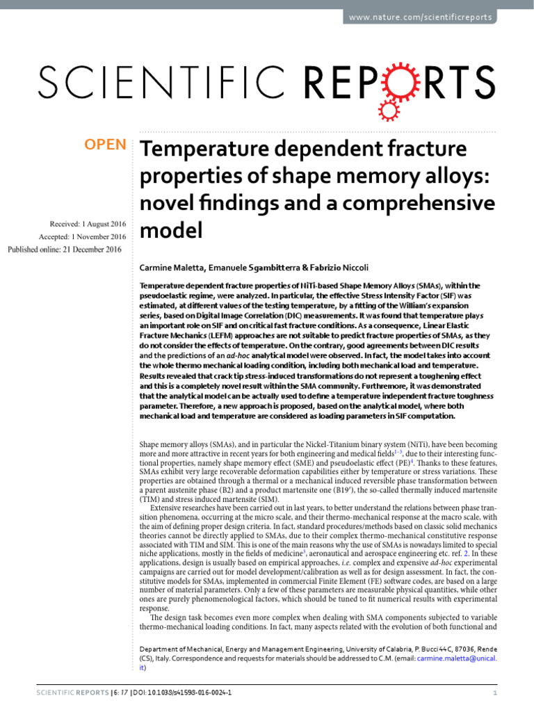 Temperature Effects on SMA Fracture Properties | PDF | Fracture ...
