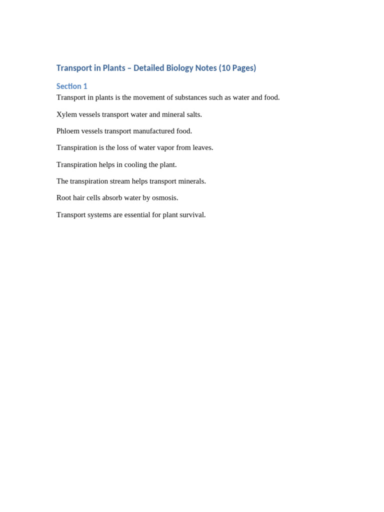Plant Transport Mechanisms Explained | PDF | Botany | Branches Of Botany