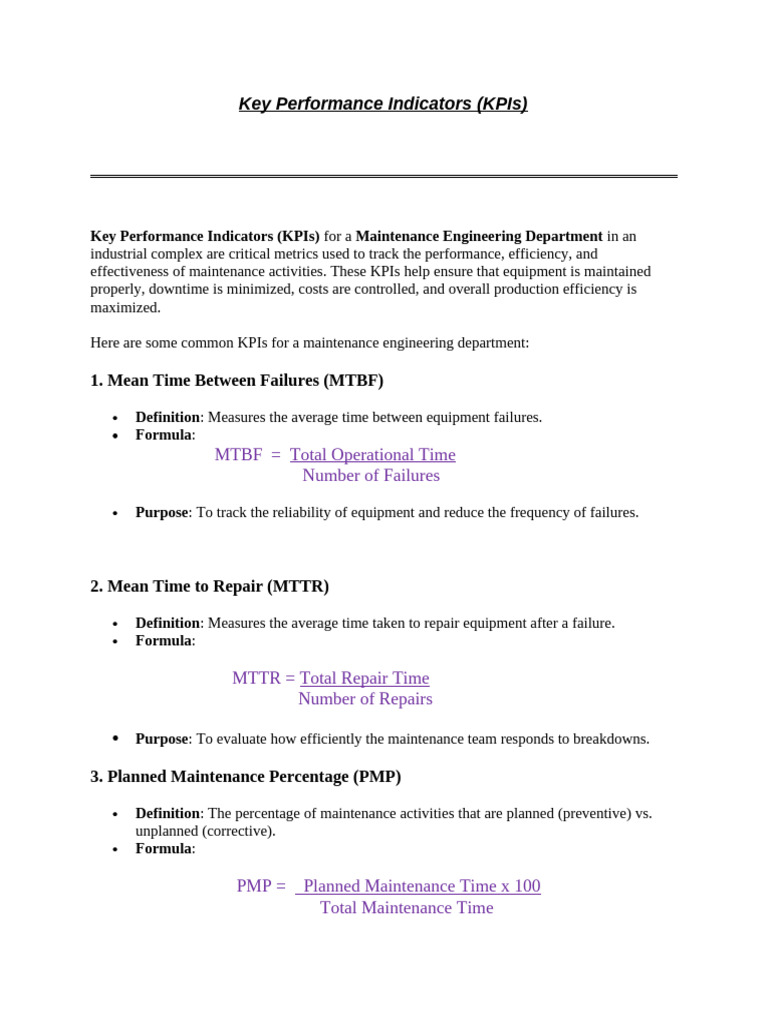 Essential KPIs for Maintenance Engineering | PDF | Business | Economies